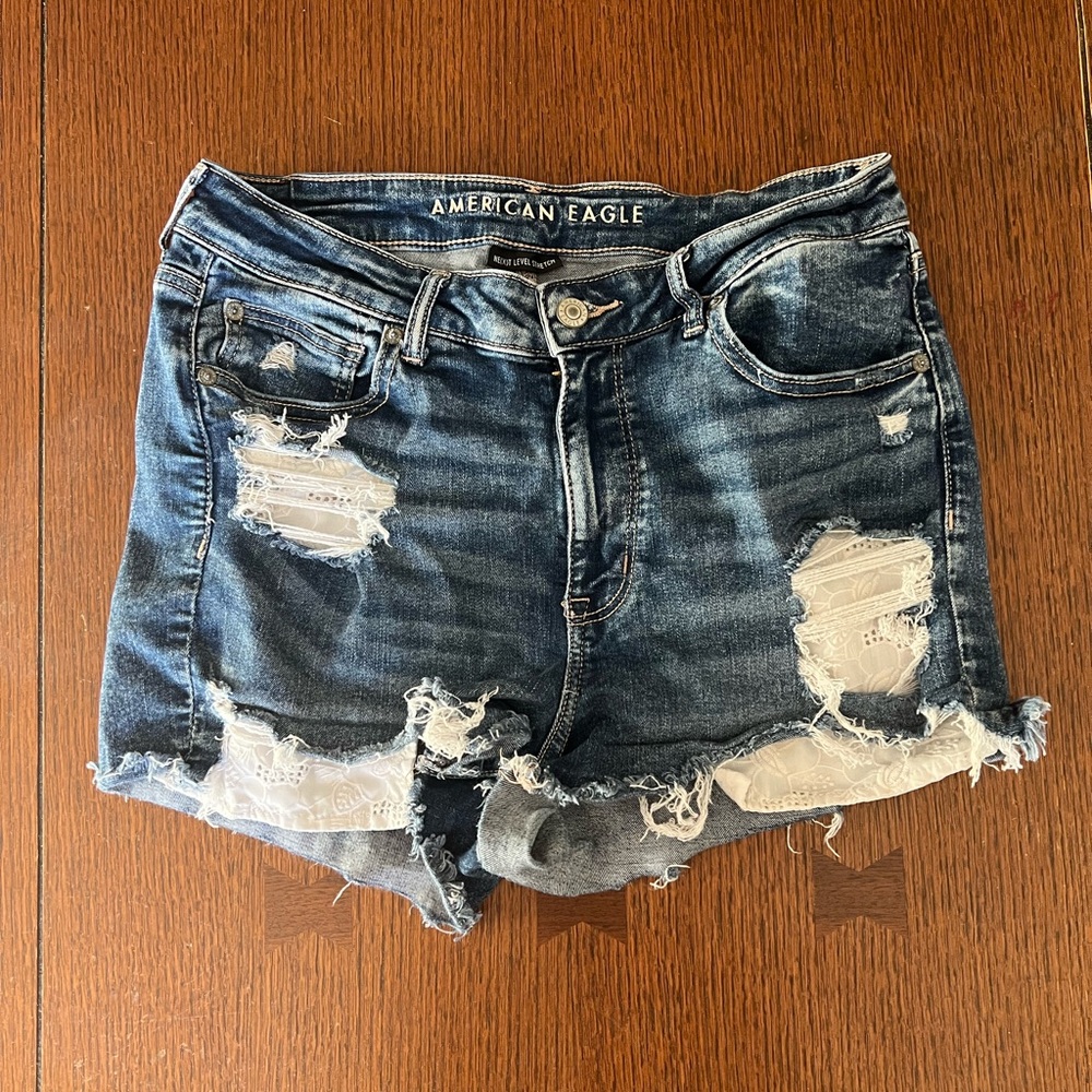 American Eagle Outfitters Dark Blue Ripped Jean Shorts